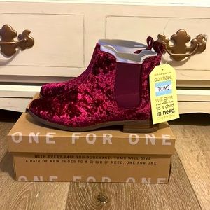 Tom’s red velvet booties